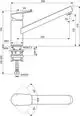 Ideale Standard-Küchenarmatur mit einem langen Auslauf und einem schwenkbaren Wasserhahn. Technische Zeichnung mit Abmessungen und Installationshinweisen.